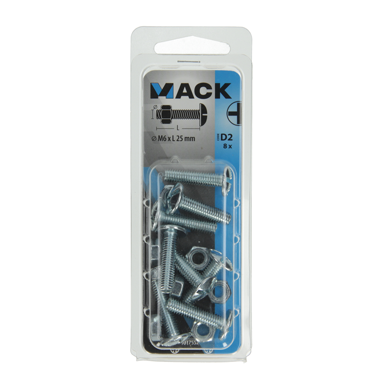 Afbeelding laden in galerijviewer, Mack 1017552 - kachelbout + moer staal verzinkt 8 st m6 x 25 mm | 5 stuks
