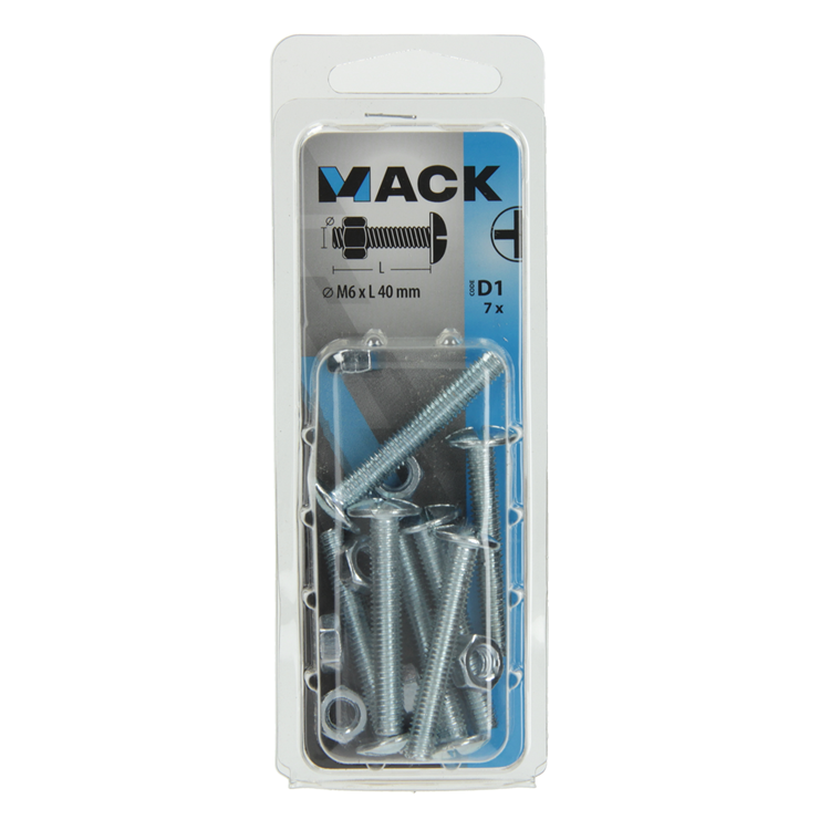 Afbeelding laden in galerijviewer, Mack 1017554 - kachelbout + moer staal verzinkt 7 st m6 x 40 mm | 5 stuks
