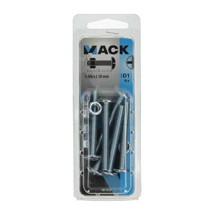 Afbeelding laden in galerijviewer, Mack 1017555 - kachelbout + moer staal verzinkt 6 st m6 x 50 mm | 5 stuks
