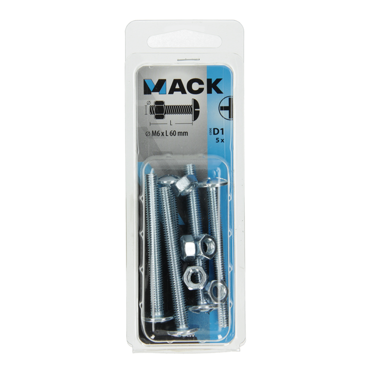 Afbeelding laden in galerijviewer, Mack 1017556 - kachelbout + moer staal verzinkt 5 st m6 x 60 mm | 10 stuks
