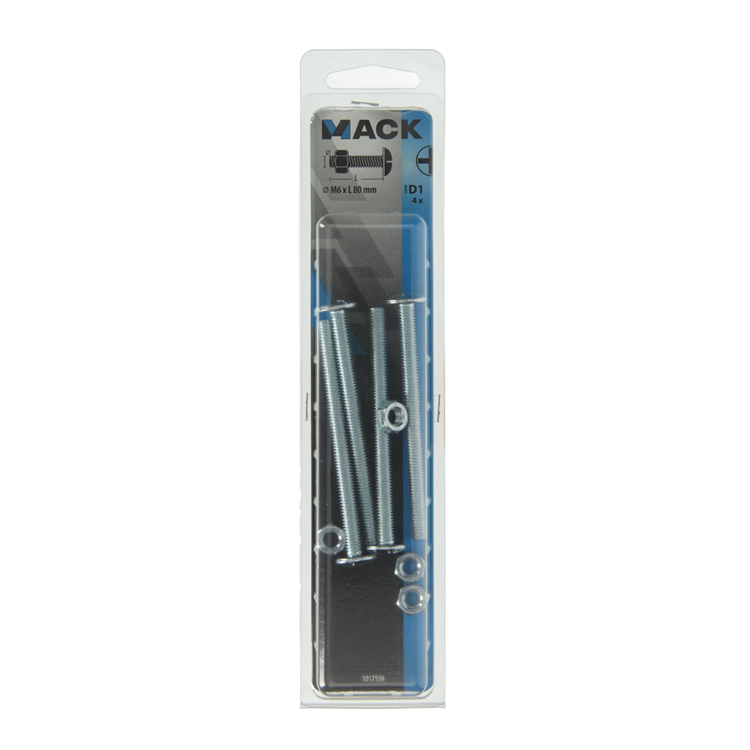 Afbeelding laden in galerijviewer, Mack 1017558 - kachelbout + moer staal verzinkt 4 st m6 x 80 mm | 5 stuks
