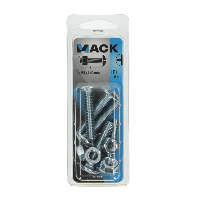 Afbeelding laden in galerijviewer, Mack 1017559 - kachelbout + moer staal verzinkt 5 st m8 x 40 mm | 5 stuks
