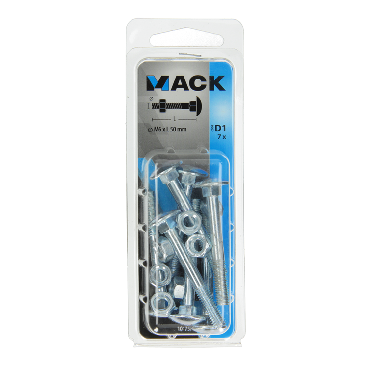 Load image into Gallery viewer, Mack 1017571 - houtbout + moer staal verzinkt7 st m6 x 50 mm | 5 stuks
