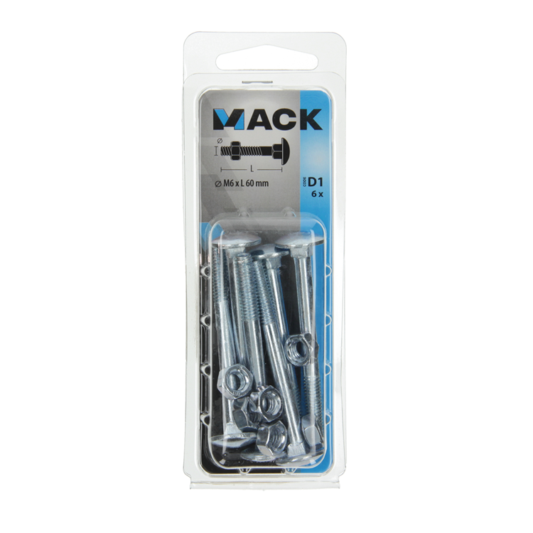 Afbeelding laden in galerijviewer, Mack 1017572 - houtbout + moer staal verzinkt6 st m6 x 60 mm | 5 stuks
