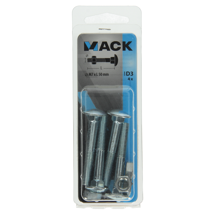 Afbeelding laden in galerijviewer, Mack 1017577 - houtbout + moer staal verzinkt4 st m7 x 50 mm | 5 stuks
