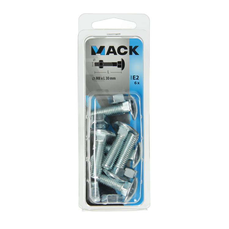 Afbeelding laden in galerijviewer, Mack 1017579 - houtbout + moer staal verzinkt6 st m8 x 30 mm | 5 stuks
