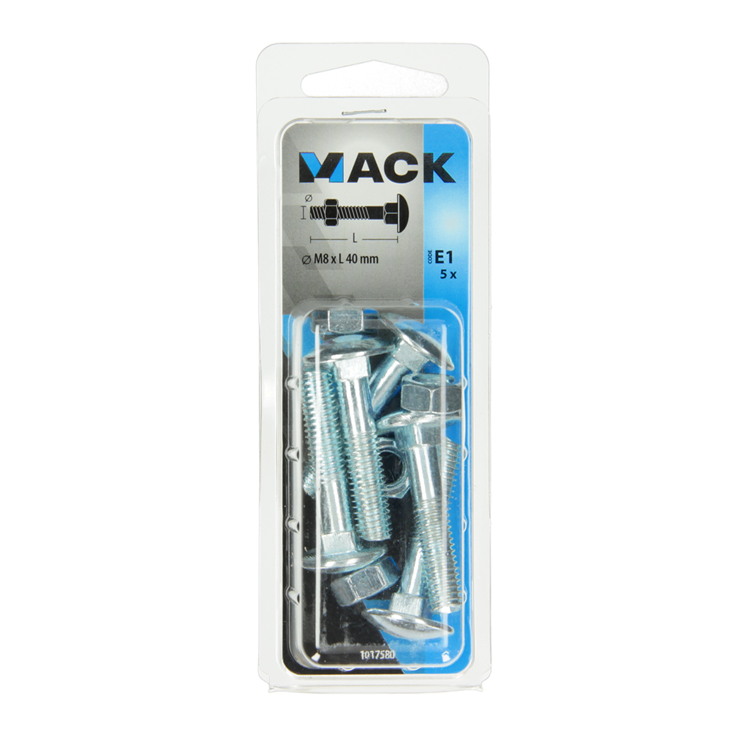 Afbeelding laden in galerijviewer, Mack 1017580 - houtbout + moer staal verzinkt5 st m8 x 40 mm | 5 stuks
