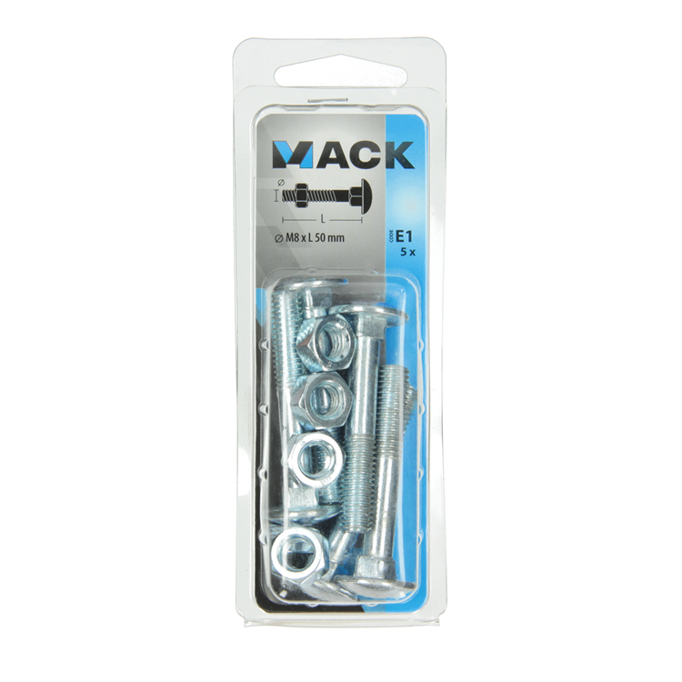 Afbeelding laden in galerijviewer, Mack 1017581 - houtbout + moer staal verzinkt5 st m8 x 50 mm | 5 stuks
