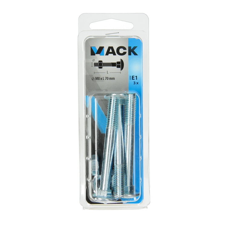 Afbeelding laden in galerijviewer, Mack 1017583 - houtbout + moer staal verzinkt3 st m8 x 70 mm | 5 stuks
