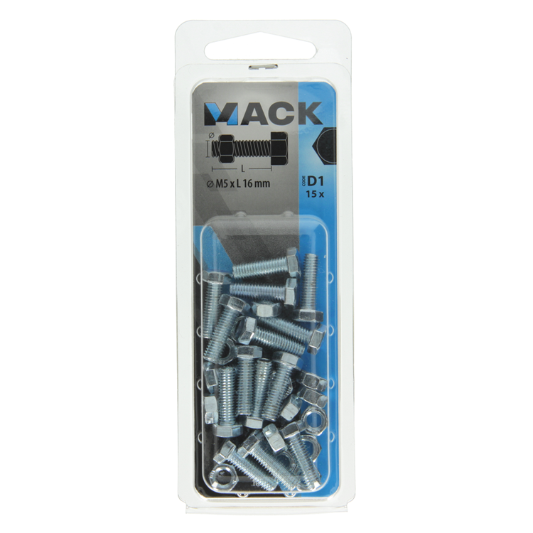 Afbeelding laden in galerijviewer, Mack 1017599 - tapbout + moer staal verzinkt 15 st m5 x 16 mm | 10 stuks
