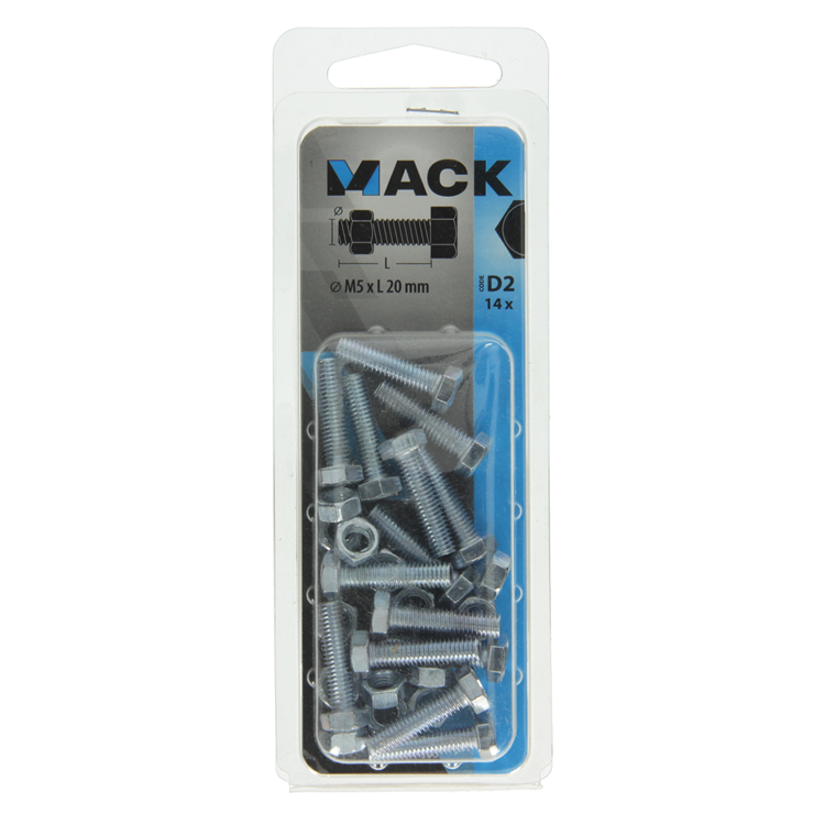 Afbeelding laden in galerijviewer, Mack 1017600 - tapbout + moer staal verzinkt 14 st m5 x 20 mm | 10 stuks
