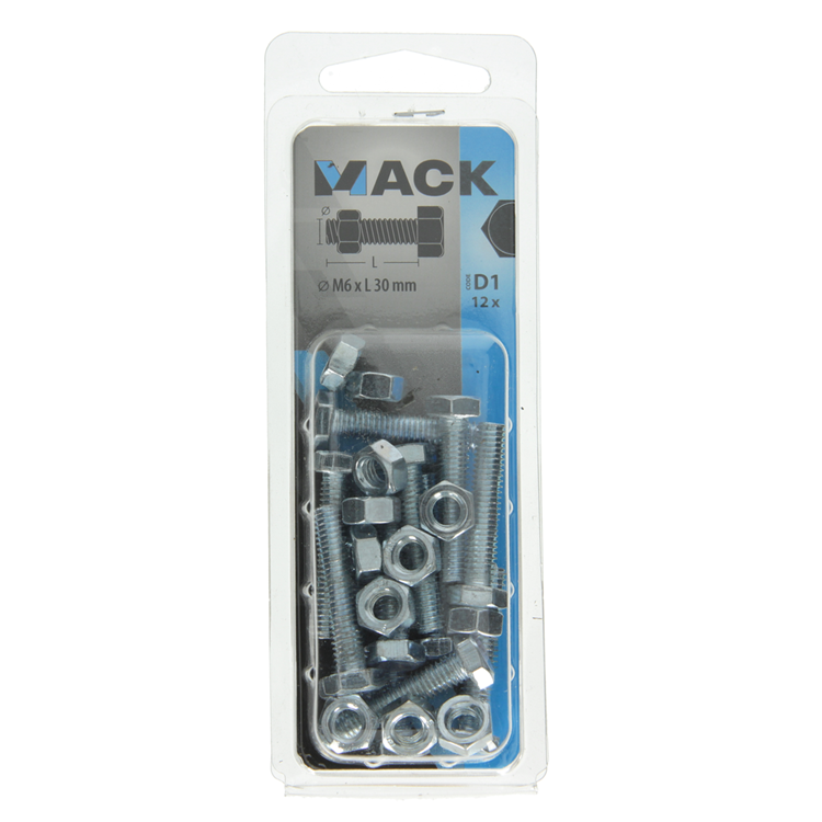 Afbeelding laden in galerijviewer, Mack 1017607 - tapbout + moer staal verzinkt 12 st m6 x 30 mm | 10 stuks
