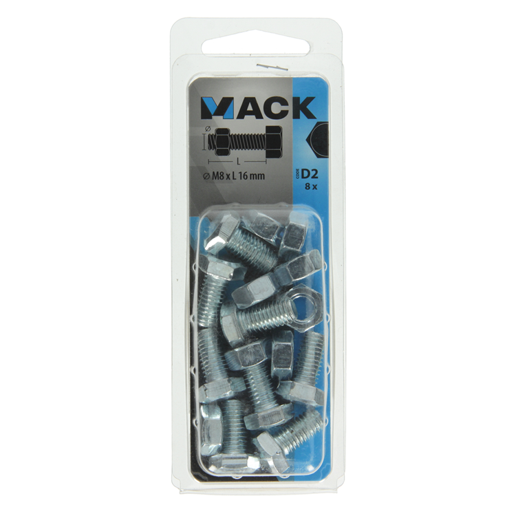 Afbeelding laden in galerijviewer, Mack 1017611 - tapbout + moer staal verzinkt 8 st m8 x 16 mm | 10 stuks
