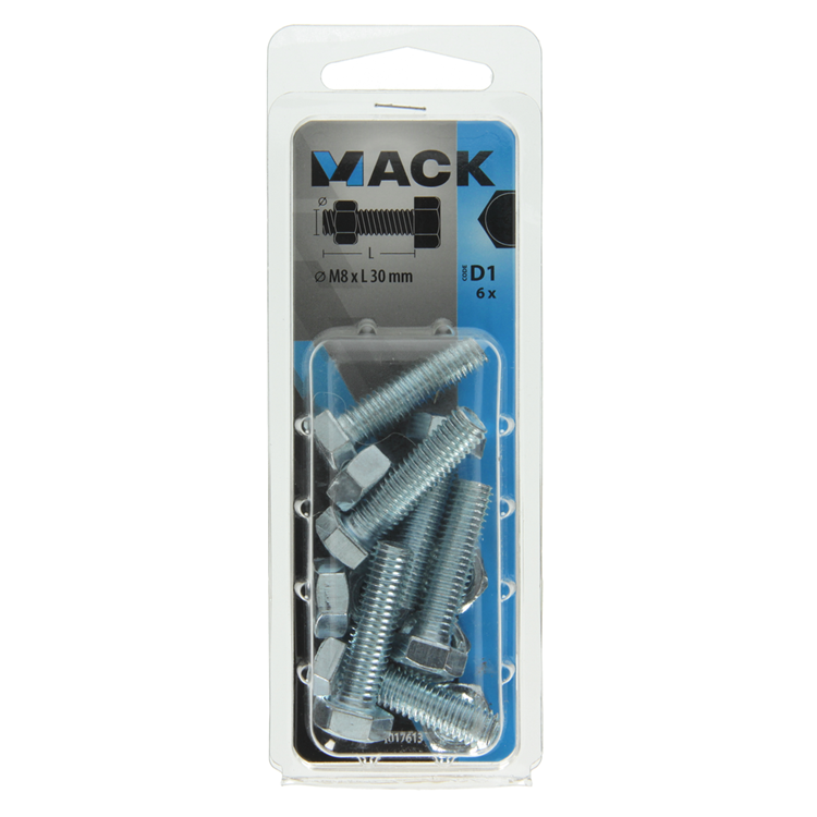 Afbeelding laden in galerijviewer, Mack 1017613 - tapbout + moer staal verzinkt 6 st m8 x 30 mm | 5 stuks
