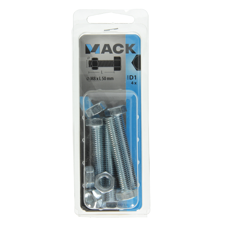 Load image into Gallery viewer, Mack 1017616 - tapbout + moer staal verzinkt 4 st m8 x 50 mm | 10 stuks
