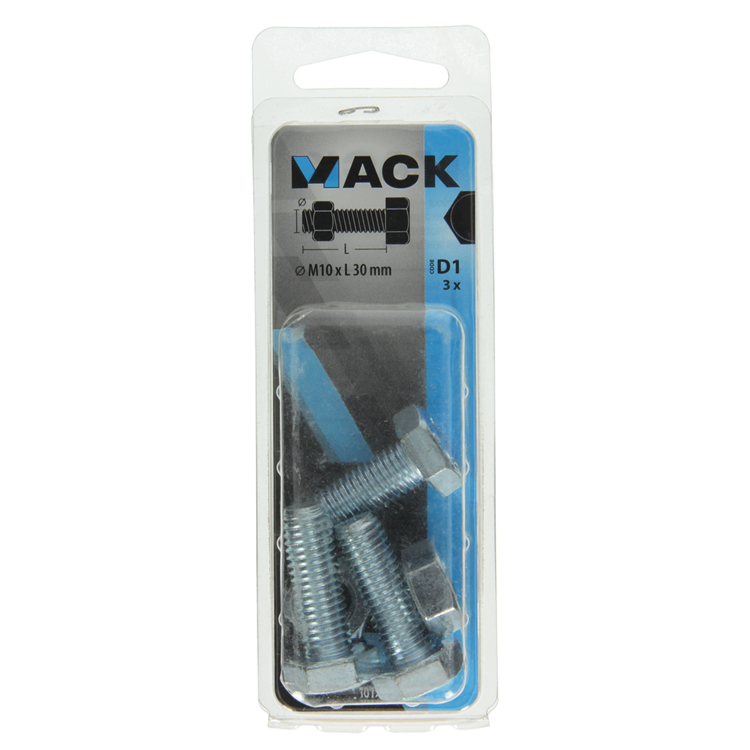 Afbeelding laden in galerijviewer, Mack 1017620 - tapbout + moer staal verzinkt 3 st m10 x 30 mm | 5 stuks
