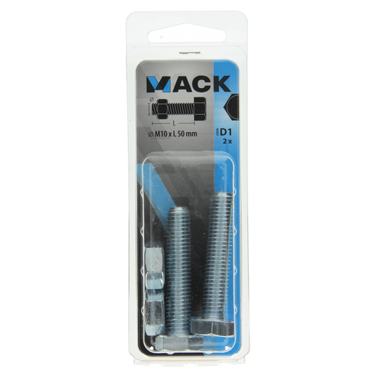 Mack 1017622 - tapbout + moer staal verzinkt 2 st m10 x 50 mm | 5 stuks