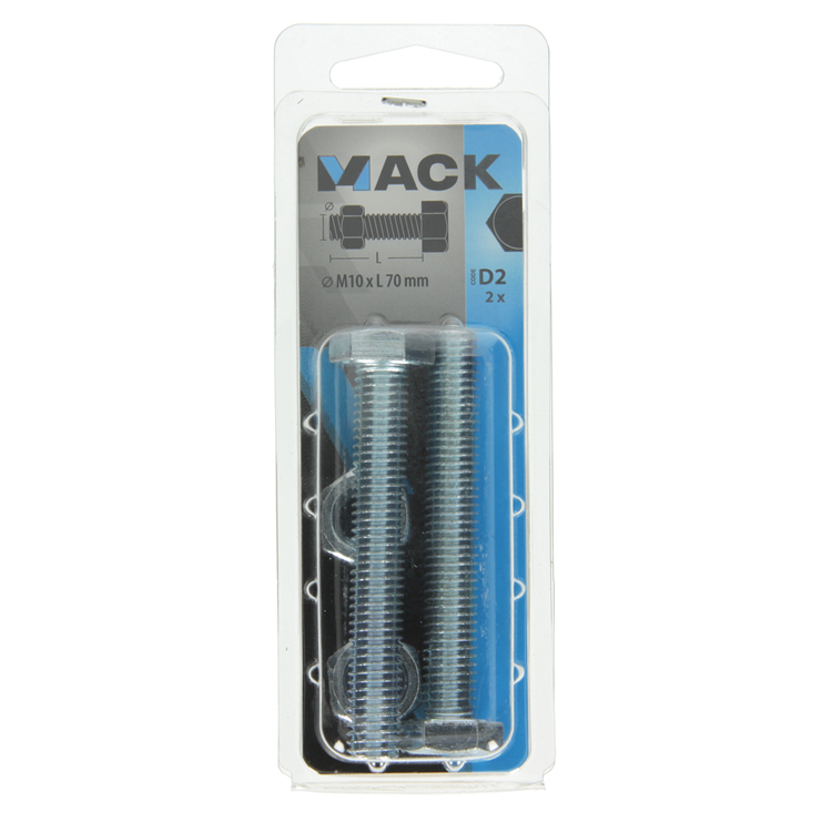 Afbeelding laden in galerijviewer, Mack 1017624 - tapbout + moer staal verzinkt 2 st m10 x 70 mm | 5 stuks
