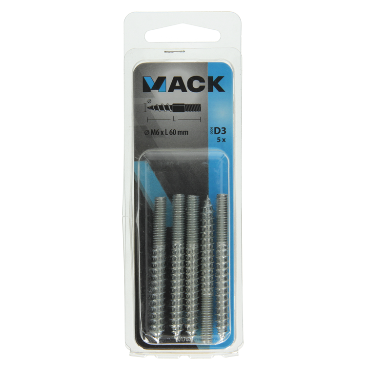 Load image into Gallery viewer, Mack 1017669 - stokeinde hout + metr. draad verz. 5 st m6x60 | 10 stuks

