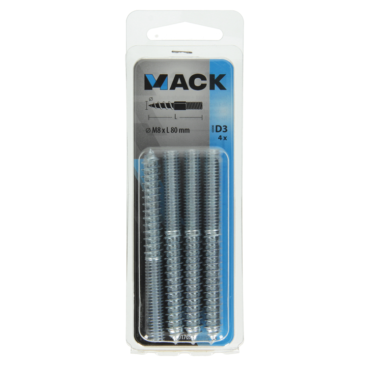 Load image into Gallery viewer, Mack 1017671 - stokeinde hout + metr. draad verz. 4 st m8x80 | 10 stuks
