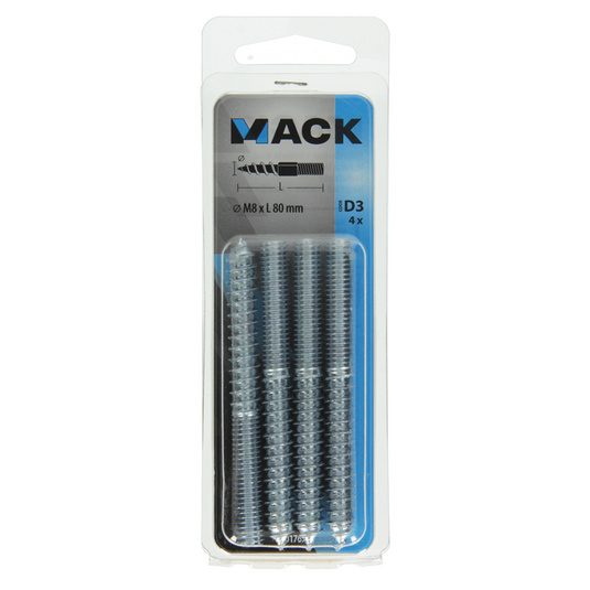 Mack 1017671 - stokeinde hout + metr. draad verz. 4 st m8x80 | 10 stuks