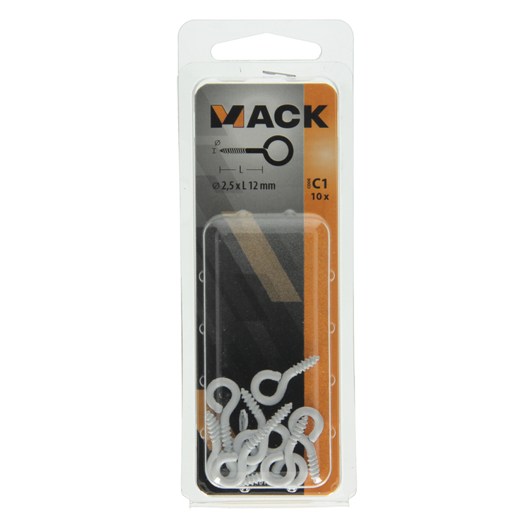 Afbeelding laden in galerijviewer, Mack 1017783 - schroefoog staal wit 10 st 2,5 x 12 mm | 10 stuks
