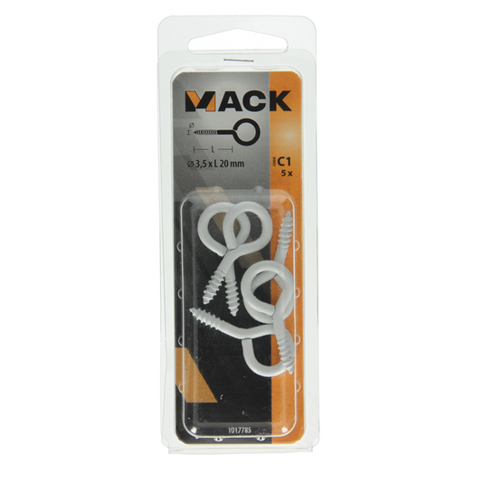 Mack 1017785 - schroefoog staal wit 5 st 3,5 x 20 mm | 10 stuks