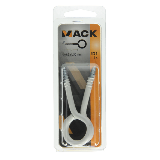 Mack 1017788 - schroefoog staal wit 2 st 6,0 x 50 mm | 5 stuks