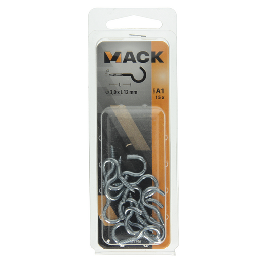 Mack 1017796 - schroefhaak staal verzinkt 15 st 3,0 x 12 mm | 10 stuks