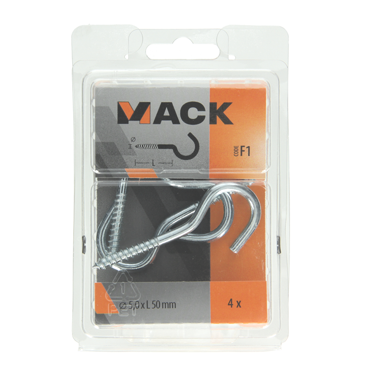 Load image into Gallery viewer, Mack 1017803 - schroefhaak staal verzinkt 4st 5,0 x 50 mm | 5 stuks
