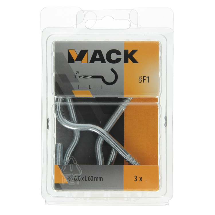 Load image into Gallery viewer, Mack 1017804 - schroefhaak staal verzinkt 3st 6,0 x 60 mm | 5 stuks
