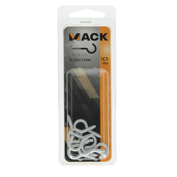Load image into Gallery viewer, Mack 1017805 - schroefhaak staal wit 10st 2,5 x 12 mm | 10 stuks
