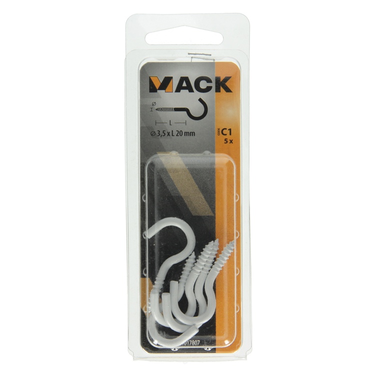 Load image into Gallery viewer, Mack 1017807 - schroefhaak staal wit 5 st 3,5 x 20 mm | 10 stuks
