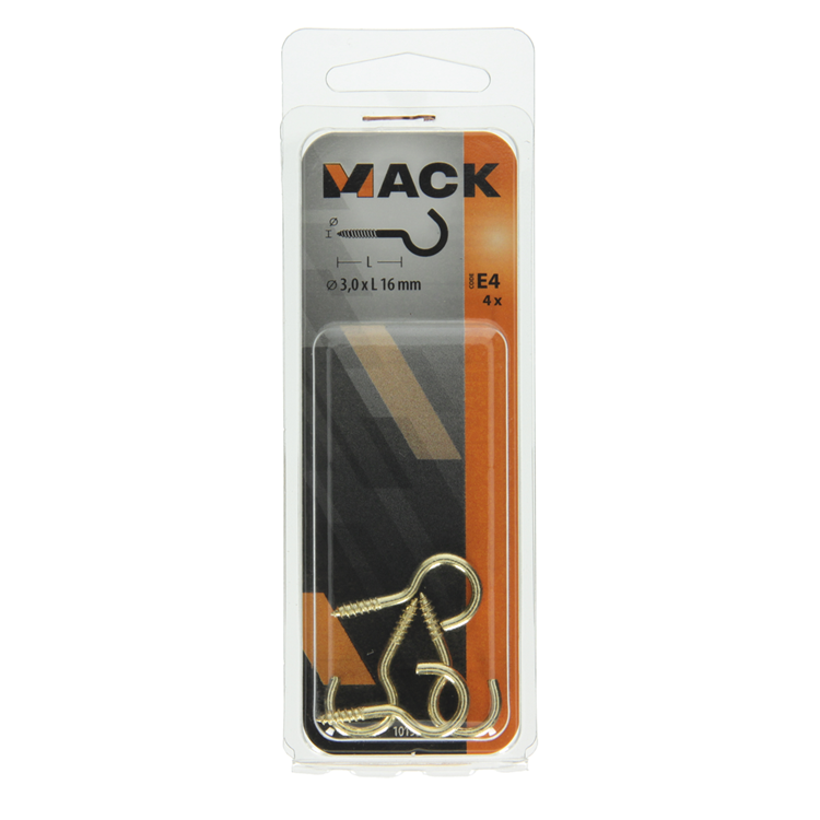 Load image into Gallery viewer, Mack 1019697 - schroefhaak messing 4 st 3,0 x 16mm | 10 stuks
