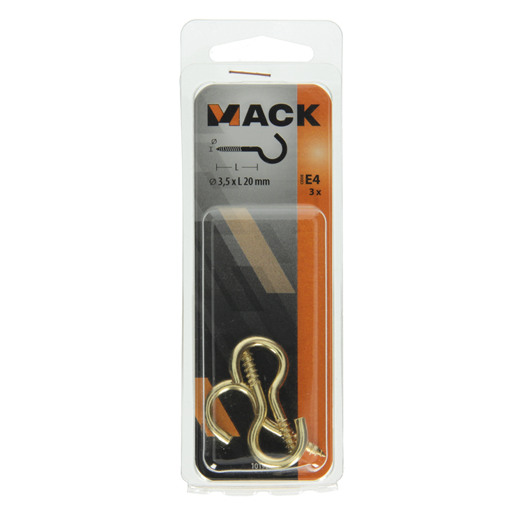 Load image into Gallery viewer, Mack 1019698 - schroefhaak messing 3 st 3,5 x 20mm | 10 stuks
