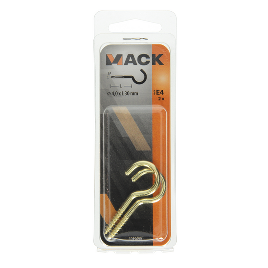 Mack 1019699 - schroefhaak messing 2 st 4,0 x 30mm | 10 stuks