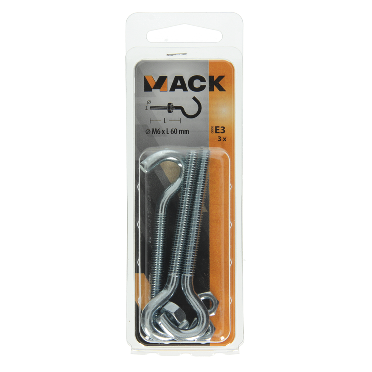 Load image into Gallery viewer, Mack 1017811 - schroefhaak metrisch + moer verzinkt 3st m6 x 60 mm | 10 stuks
