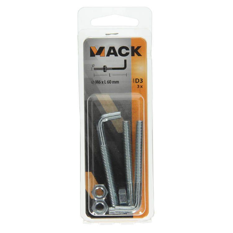 Load image into Gallery viewer, Mack 1017836 - schroefduim metrisch + moer staal 3 st m6 x 60 mm | 10 stuks
