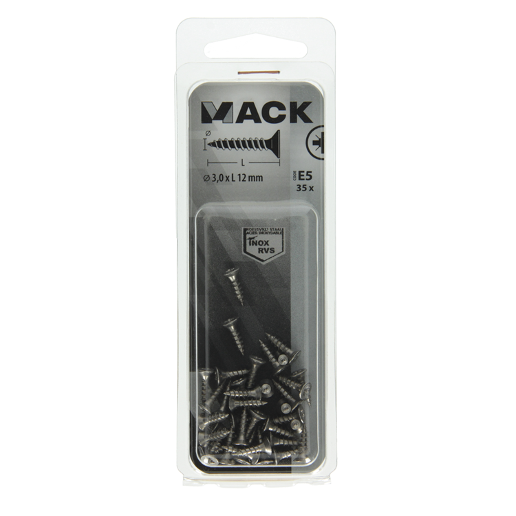 Load image into Gallery viewer, Mack 1019729 - spaanplaatschroef vz kop rvs 35 st 3,0 x 12 mm | 10 stuks

