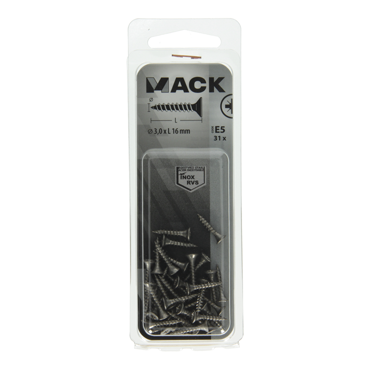 Load image into Gallery viewer, Mack 1019730 - spaanplaatschroef vz kop rvs 31 st 3,0 x 16 mm | 10 stuks
