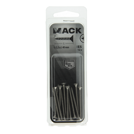 Mack 1019737 - spaanplaatschroef vz kop rvs 12 st 3,5 x 40 mm | 10 stuks
