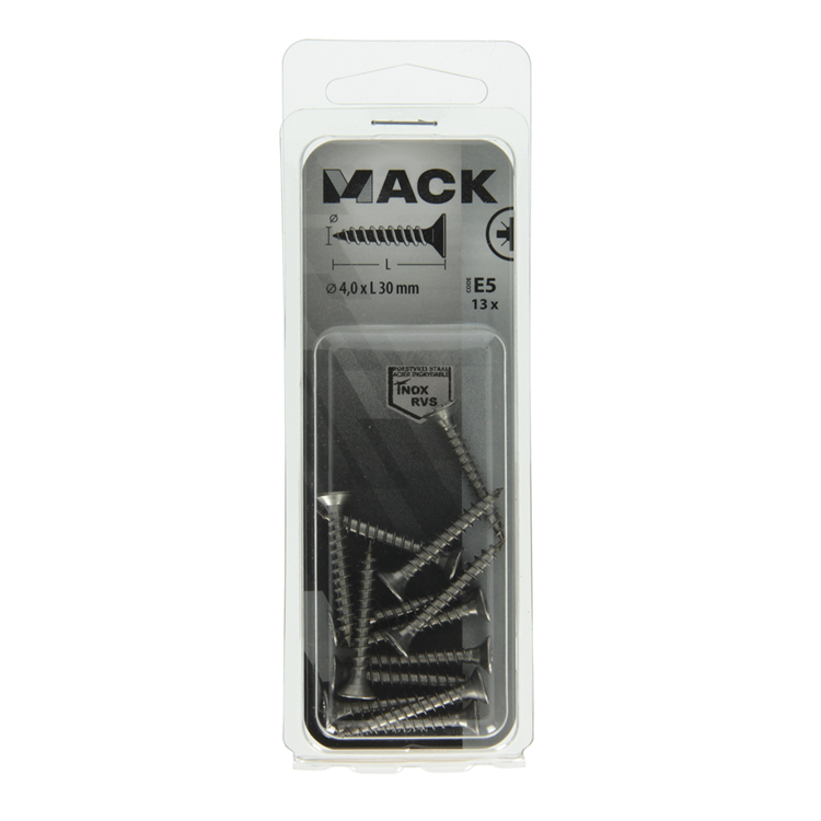 Load image into Gallery viewer, Mack 1019741 - spaanplaatschroef vz kop rvs 13 st 4,0 x 30 mm | 10 stuks
