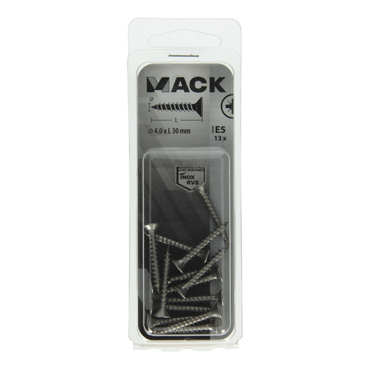 Mack 1019741 - spaanplaatschroef vz kop rvs 13 st 4,0 x 30 mm | 10 stuks