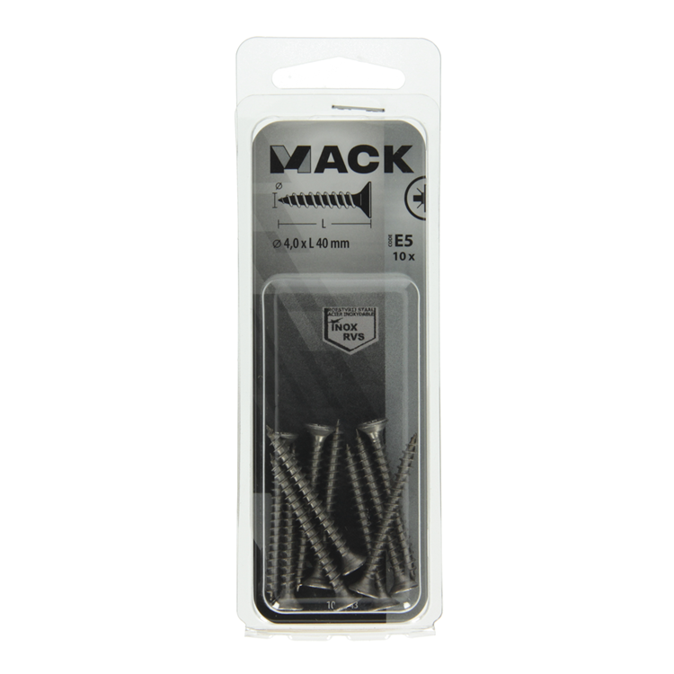 Load image into Gallery viewer, Mack 1019743 - spaanplaatschroef vz kop rvs 10 st 4,0 x 40 mm | 10 stuks

