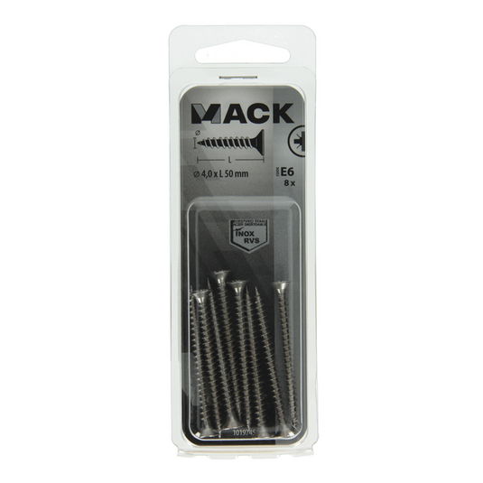 Mack 1019745 - spaanplaatschroef vz kop rvs 8 st 4,0 x 50 mm | 10 stuks