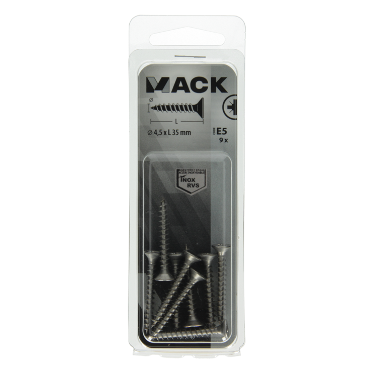 Load image into Gallery viewer, Mack 1019749 - spaanplaatschroef vz kop rvs 9 st 4,5 x 35 mm | 10 stuks
