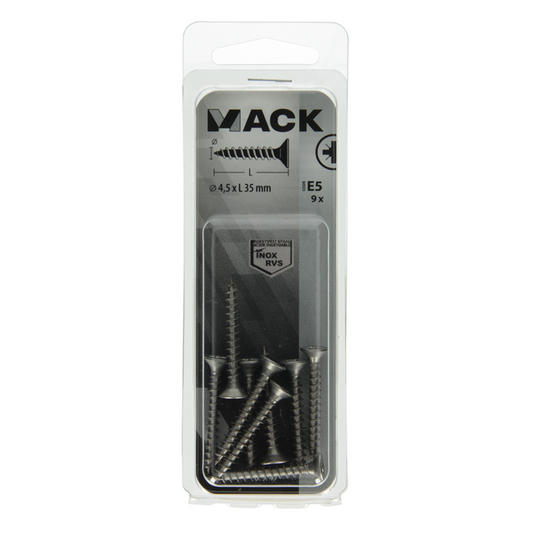Mack 1019749 - spaanplaatschroef vz kop rvs 9 st 4,5 x 35 mm | 10 stuks