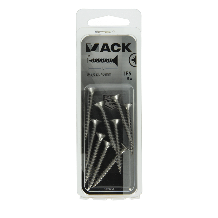 Afbeelding laden in galerijviewer, Mack 1019754 - spaanplaatschroef vz kop rvs 9 st 5,0 x 40 mm | 10 stuks
