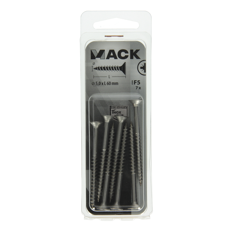 Load image into Gallery viewer, Mack 1019756 - spaanplaatschroef vz kop rvs 7 st 5,0 x 60 mm | 10 stuks
