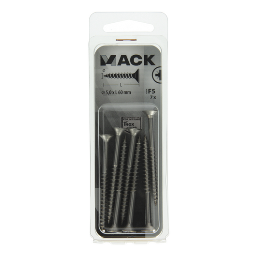 Mack 1019756 - spaanplaatschroef vz kop rvs 7 st 5,0 x 60 mm | 10 stuks